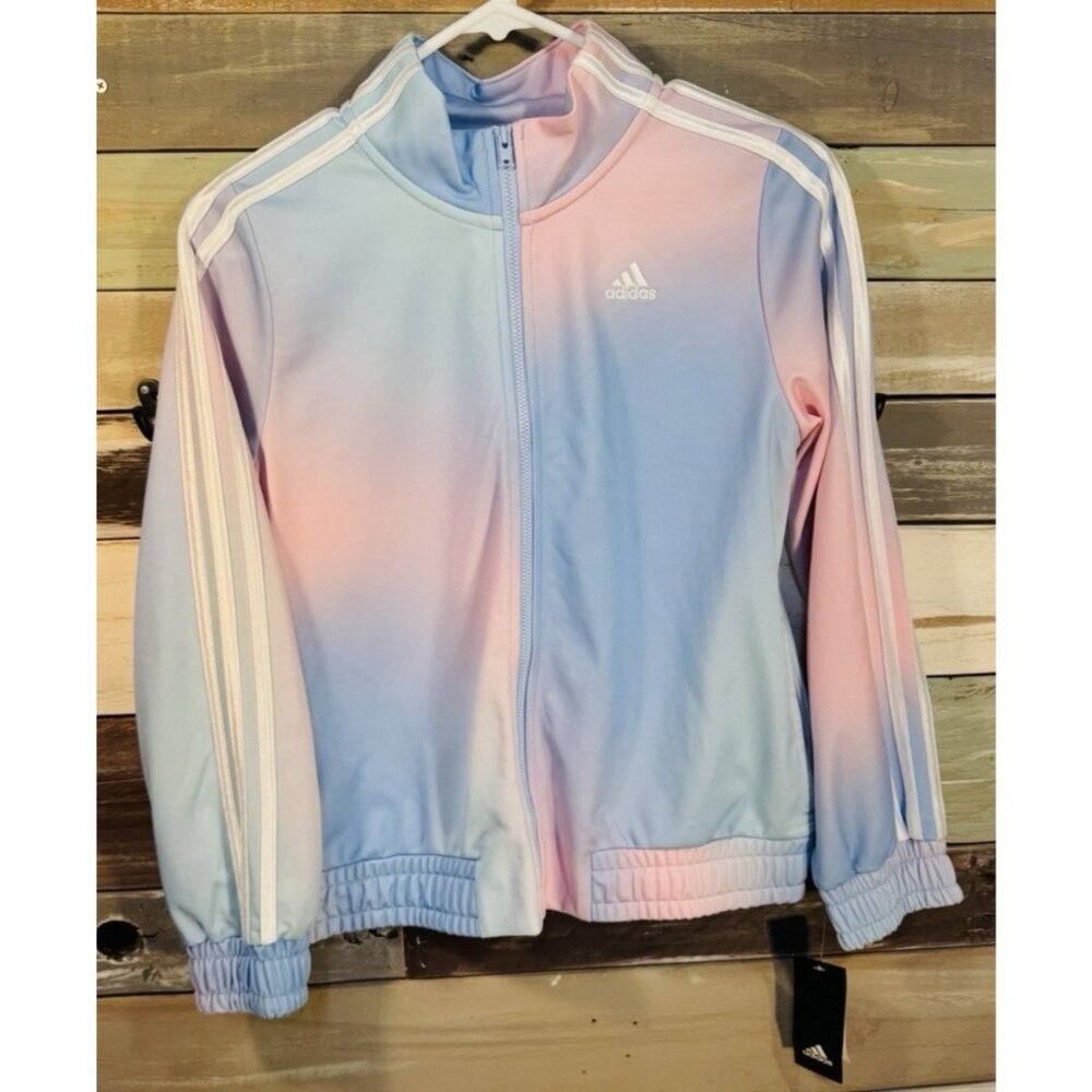 Adidas Girls Light Pastel Pink Blue Rainbow Zip Track Jacket XL (16) NEW
